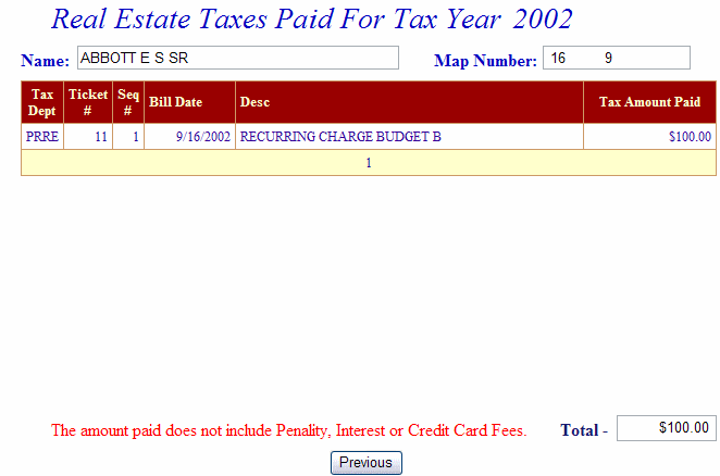 Taxes paid example screen